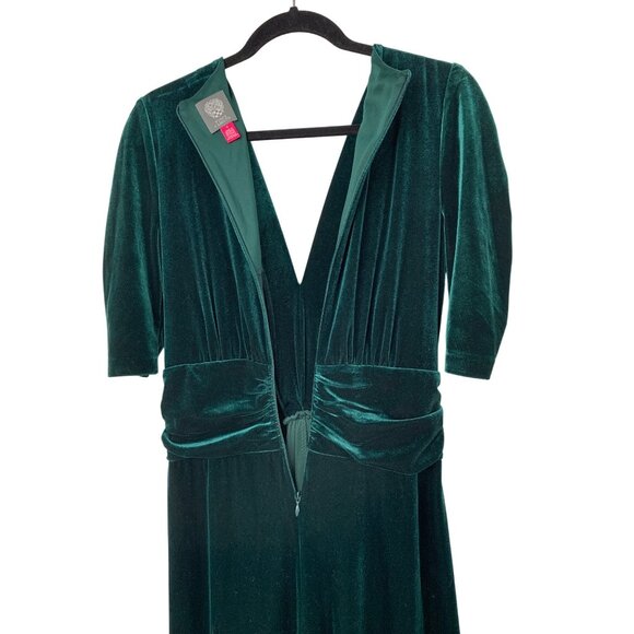 Vince Camuto Green Velvet V-Neck Wide Leg Jumpsuit Twist Front Size 12 - Picture 6 of 16